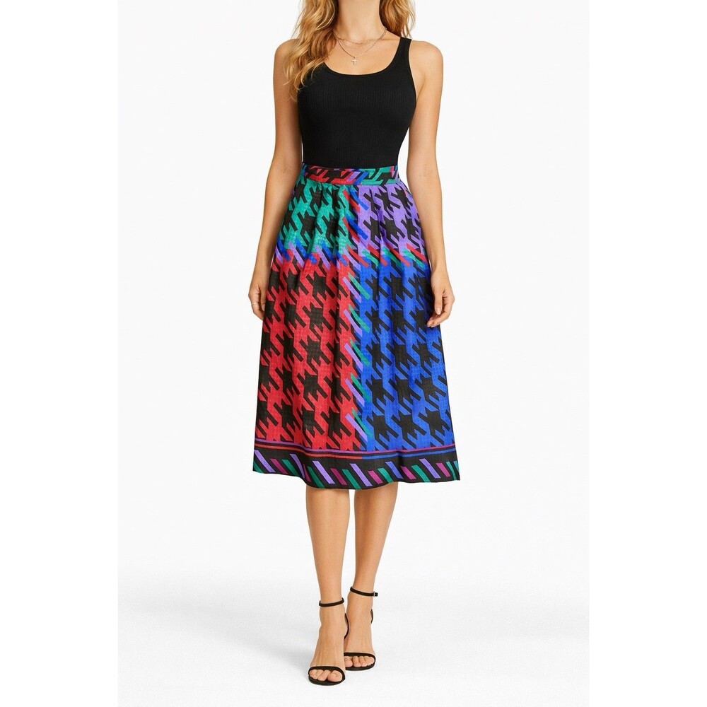 Vintage Raoul Petites Size 10 Colorblock Houndstooth Skirt Geometric Y2K MIDI